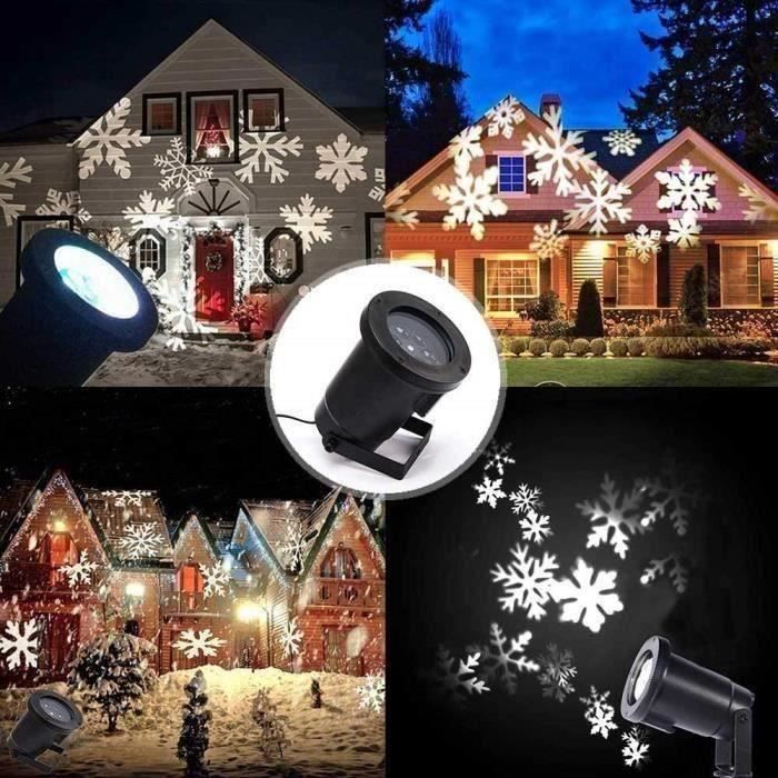 Projecteur LED Mouvement Flocon de Neige Lumineux, Lumiere Decoration de Projecteur Pere Noel Exterieur S0253E