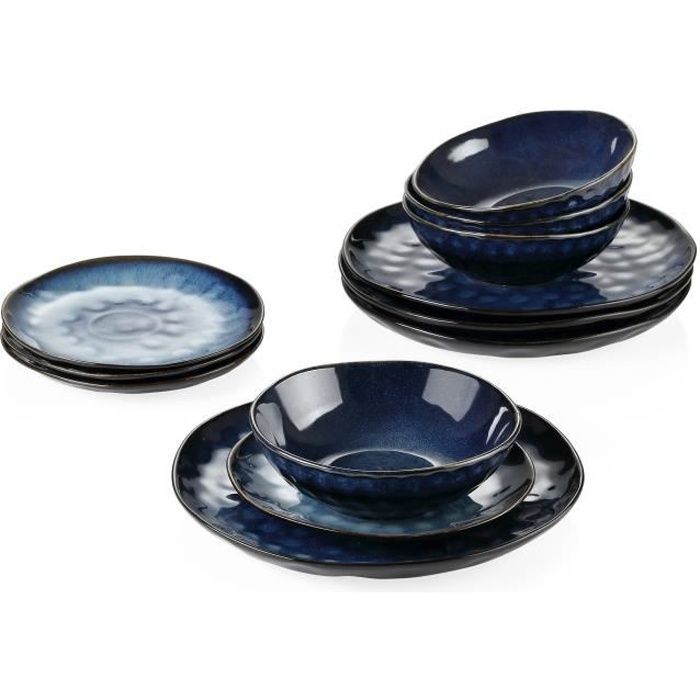 Vancasso, Série Starry, Service de Table en Céramique 12 pièces pour 4 Personnes, Assiette Plate, Assiette à Dessert, Bols