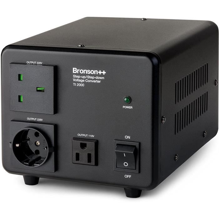 Convertisseur De Tension Bronson++ TI 2000 - Transformateur Toroïdal 2000W, Entrée/sortie 220V/110V Réversible - Pour Appareils USA/Europe, Protection Thermique