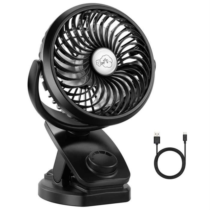 VentilateurMini ventilateur personnel Portablebatterie Rechargeable par USB5000mAhà clipser sur le bureaupour - Black Fan[A]