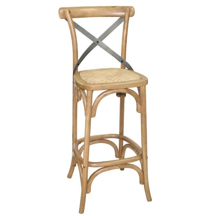 Tabouret de bar en bois avec dossier croisé métal - Bolero