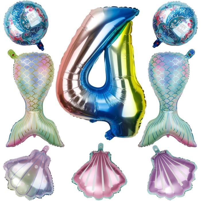 Décoration Ballons Sirène 5 Ans – Lot Avec Ballons Aluminium Et Latex – Pour Fête D'anniversaire Fille, Thème Sirène - 5