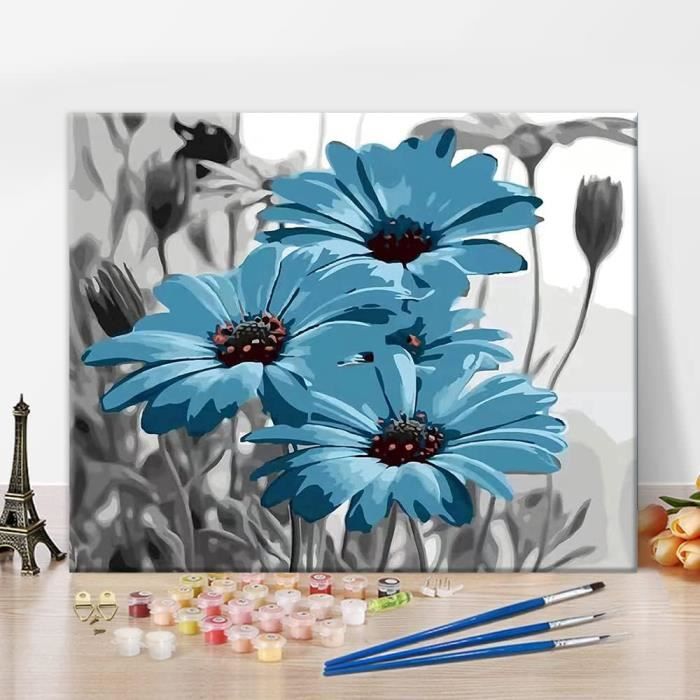 Kit Peinture Par Numéros Adulte – Toile Fleurs 40x50cm Avec Pinceaux Et Peintures Acryliques - 2