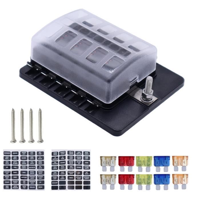 Voies Boîte Fusibles 12V, Porte Fusible Blocs Fusible Lame Avec 16 Fusibles 6 Voyants Led Couvercle De Protection Pour 12v 24v Voiture Automobile Bate 79888392
