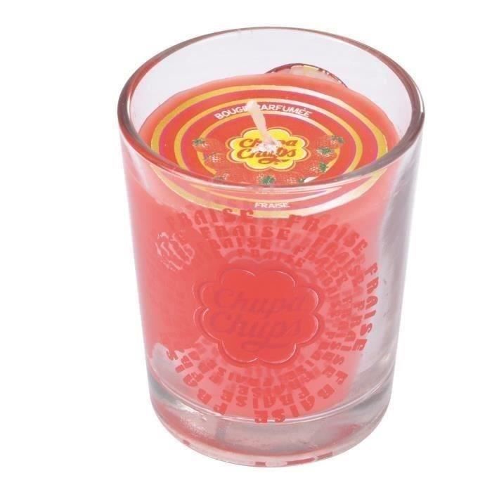 Bougie Pilier Chupa Chups Fraise - Forme Fleur Ø7xH7,5cm Décoration Parfumée