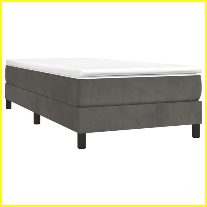 Sommier à ressorts - CUQUE - 100x200 cm - Gris foncé - Velours - Livré monté