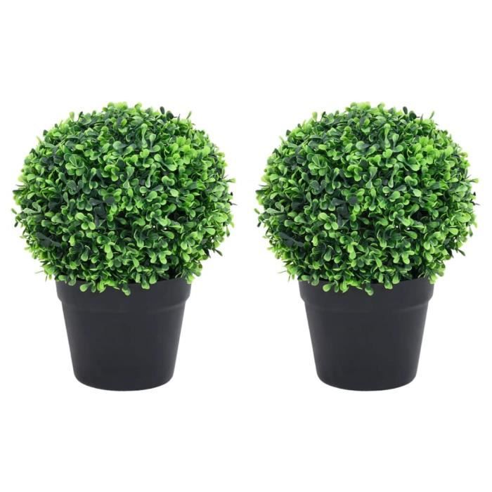 Lot De 2 Boules De Buis Artificiel – Plantes Topiaires Vertes Pour Extérieur/intérieur – Hauteur 60 Cm