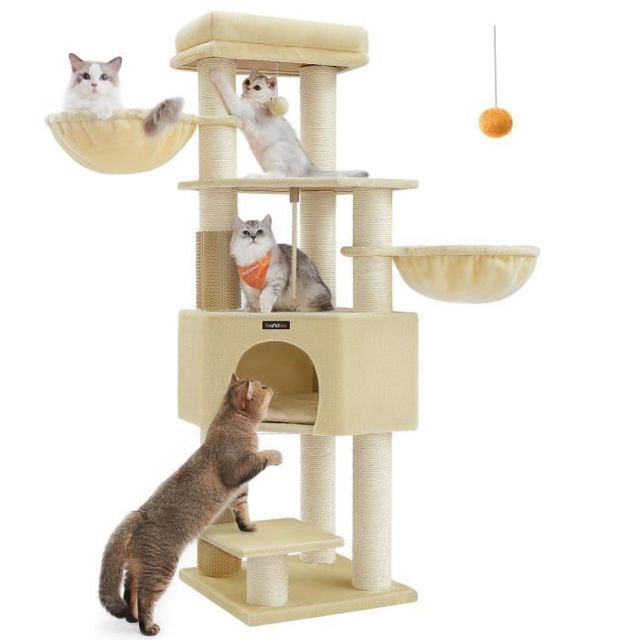 Meilleurs prix pour Arbre à Chat Grand et Stable avec Tapis Chaud, Auto-toiletteurs, Poteaux à Griffer, 50 x 50 x 160 cm, Beige Sable et Beige