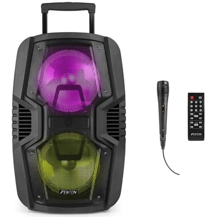 Fenton FT208LED Syst&egrave;me de sonorisation portable 2x 8 pouces - Haut-parleur actif sans fil