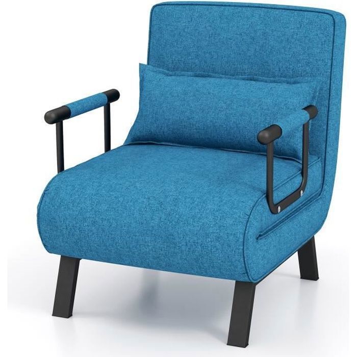 GIANTEX Fauteuil Relax Inclinable/Convertible- Dossier Réglable à 6 Niveaux- avec Oreiller+Accoudoirs- Fauteuil-Lit 1 Place- Bleu GIANTEX Fauteuil Relax Inclinable/Convertible- Dossier Réglable à 6 Niveaux- avec Oreiller+Accoudoirs- Fauteuil-Lit 1 Place- Bleu