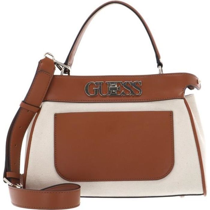 GUESS Uptown Chic Turnlock Satchel Cognac [115672] Marron, Beige