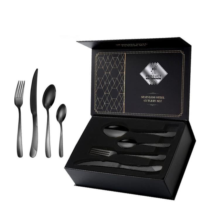 Ménagère 24 pièces - INSFITY - Noir - Acier Inoxydable - Pour 6 personnes - Compatible lave-vaisselle