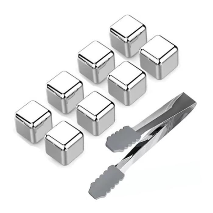 8 Glaçons Inox Réutilisables - Pour Whisky, Vin, Cocktails - Refroidissement Sans Eau