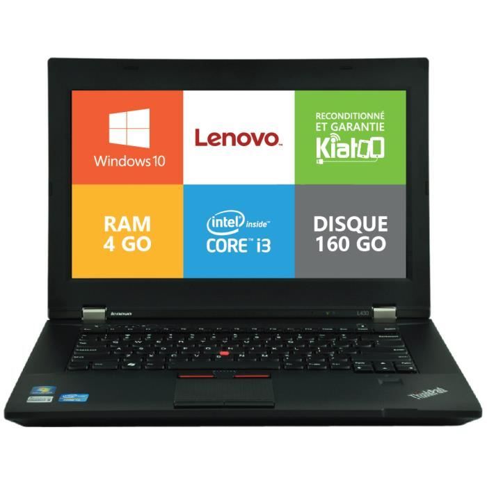 Ordinateur portable Lenovo ThinkPad L430 Core I3 4go ram 160go disque durwindows10 pc portable reconditionné - Lenovo