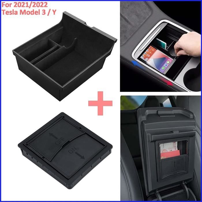 Pour Tesla Mode Y Modèle 3 Organisateur de console centrale Plateau Boîte  de rangement Flocé / ABS Accoudoir Tiroir caché Boîte de rangement  Accessoires de voiture
