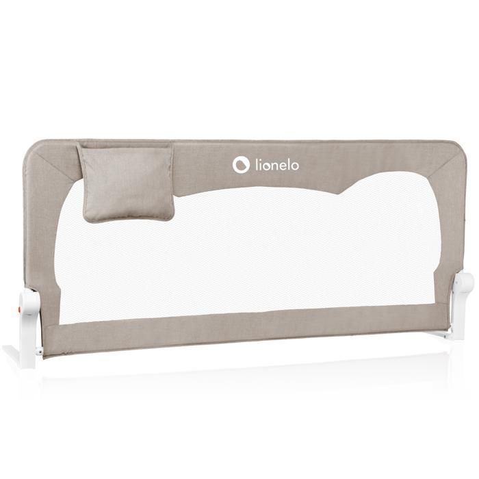 Barrière de lit bébé LIONELO Hanna - 150x65cm - Pliable - Protection anti-chute - Filet aéré - Beige