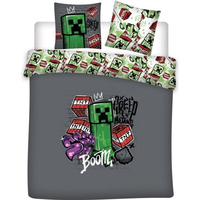 Minecraft Ensemble de Draps 4-Pièces pour Lit 2 Places, 100% Polyester