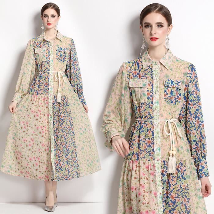 Robe décontractée à manches longues à imprimé rétro
