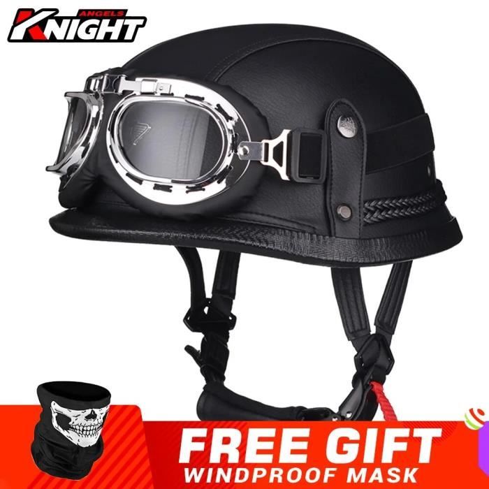 MTLIVE Jet Ouvert Casque Moto Scooter Open Face Demi Casque Cuir avec