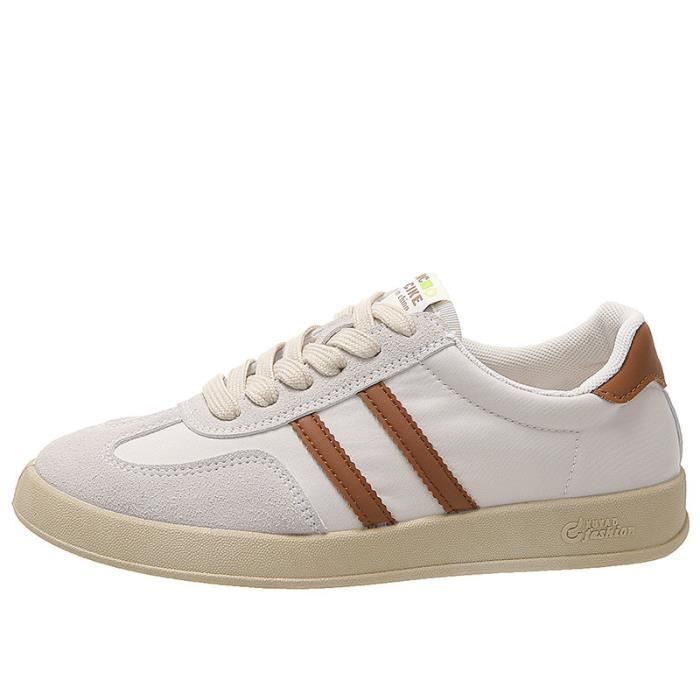 INSFITY Baskets Sneakers Femme Sport Casual Confortable Bicolore Plat Antidérapage en Cuir - Marron clair