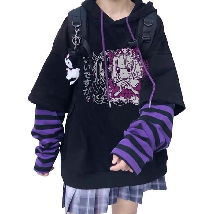 Femme Anime Manga Sweat a Capuche Fille Japonais Kawaii Vetement E Girl Y2K Gothique Sweatshirt Harajuku Pull Polychorme Cdiscount Pret a Porter