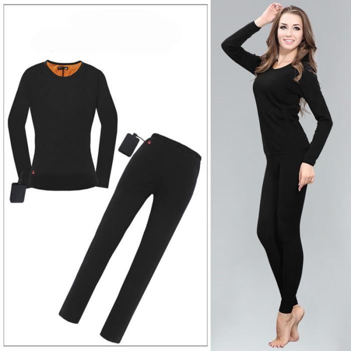 Ensemble de Sous Vetement Thermique Femme Hiver Chauffant Noir