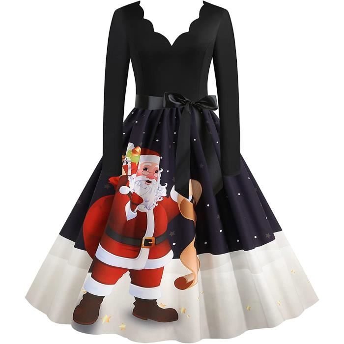 ROBE Robes de Noël pour Femmes Robe de Noël à Manches Longues col Rond