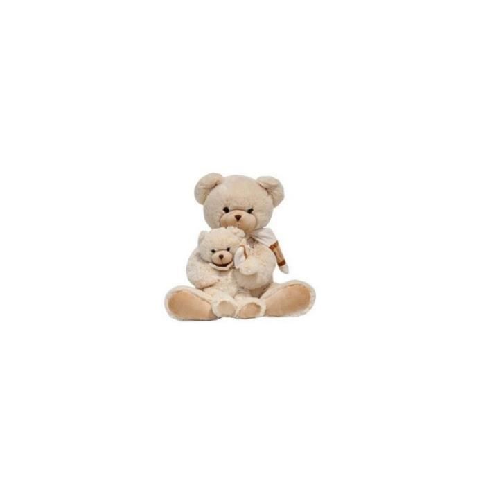 Peluche – Petit ours avec son peignoir blanc et ses chaussons lapins blancs  - Boiseline