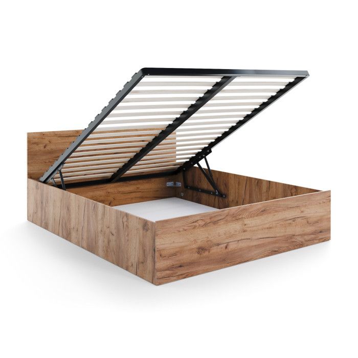 Lit coffre 160 x 200 cm Panama - Coffre de 890 Litres - Sommier inclus - Chêne Lit coffre 160 x 200 cm Panama - Coffre de 890 Litres - Sommier inclus - Chêne