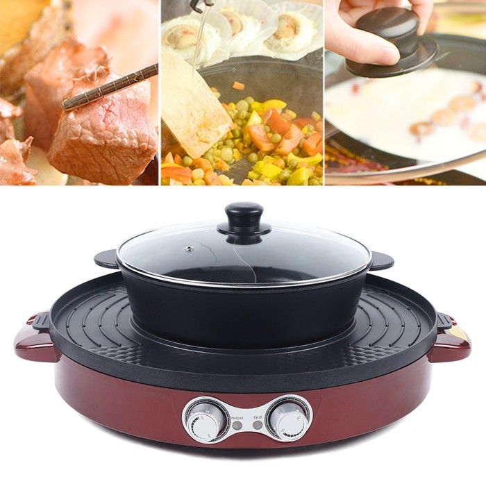 Barbecue et fondue 2en1 2200W fondue électrique avec grille et racloir barbecue multifonctionfondue et barbecue pour la maison
