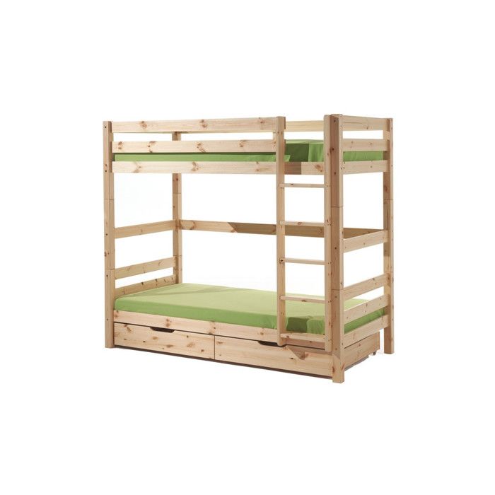 Lit Superposé & Mezzanine Haut & 2 Tiroirs de Lit Enfant Pino 90x200cm Naturel Lit Superposé & Mezzanine Haut & 2 Tiroirs de Lit Enfant Pino 90x200cm Naturel