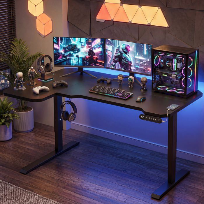 Radlove 150cm L Form Bureau réglable en Hauteur-Bureau Assis-Debout Réglable en Hauteur électriquement Noir