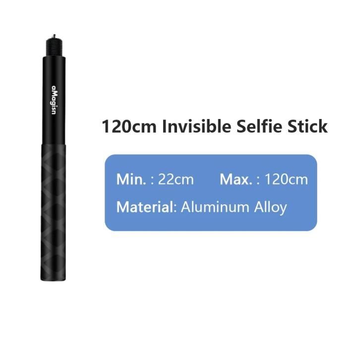 Perche à selfie invisible pour Insta360 bery-X2 70-120cm,Insta 360 Gopro  9-10-11 Action 2-3,accessoires à nervure - 120cm combo A