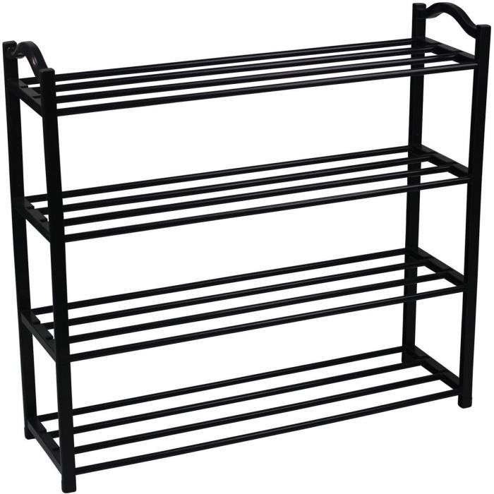Rangement à Chaussures Métal 3 Étages - Rack 9 Paires - Noir Mat - Compact 65x25x53,5 Cm - Pour Entrée, Chambre, Dressing - 13