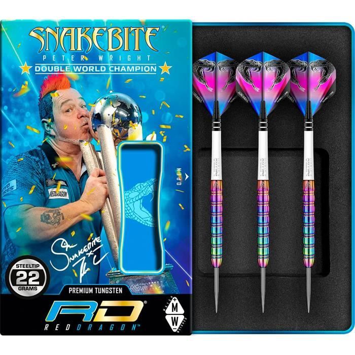 Cible Flechette Fléchettes Peter Wright Snakebite - Laiton Professionnel 22g Red Dragon