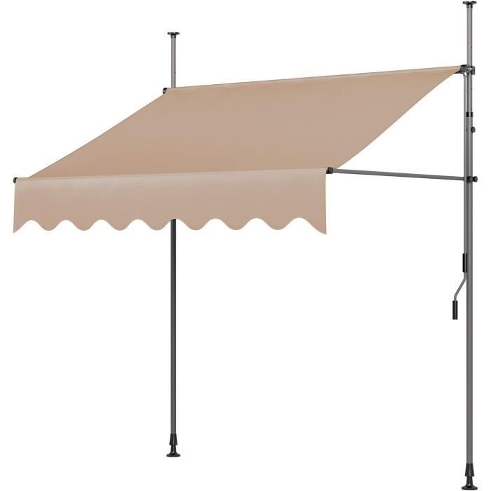 Yaheetech Banne Rétractable 300 X 250 Cm – Auvent Balcon/Terrasse Manuel, Tissu Polyester Anti-UV Anti-Eau, Manivelle Facile, Beige – Idéal Fenêtre, Porte, Restaurant