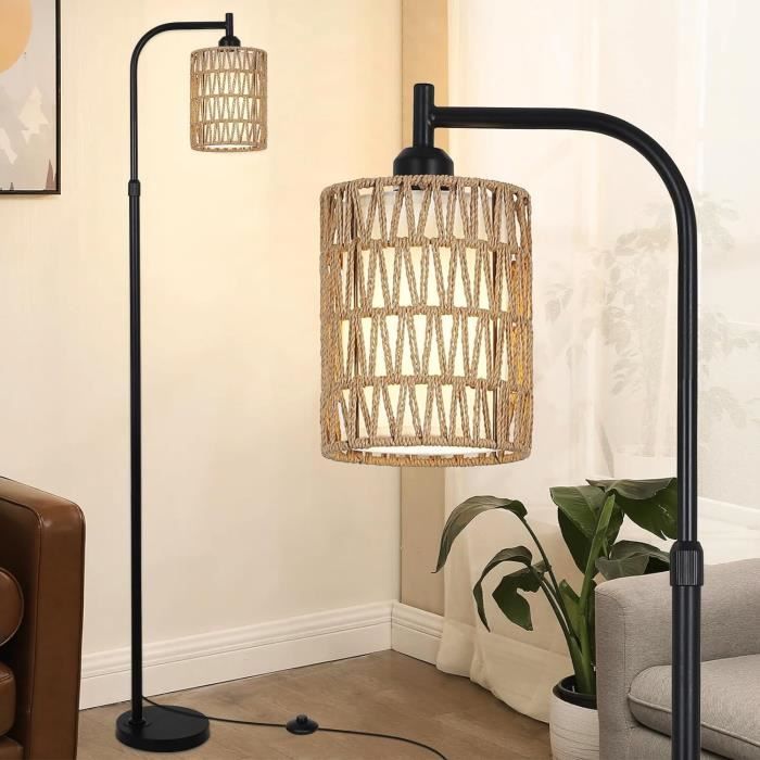 Lampadaire Moderne Lampadaire Arc Lampadaire avec Abat-Jour Plume, Doré/Noir Grand Pôle Lampe de Lecture Coin Lumière pour Salon Chambre Salle d'étude (Noir