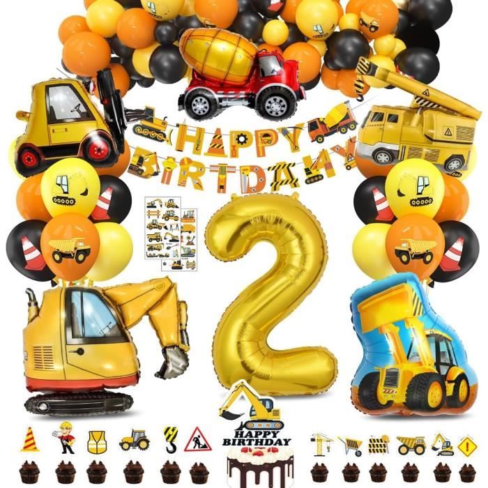XXL Deco Anniversaire Chantier 2 Ans Kits, Excavatrice Ballon Kits