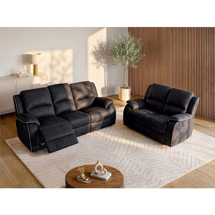 Canapés 3 places et 2 places relax en microfibre HERNANI - Noir