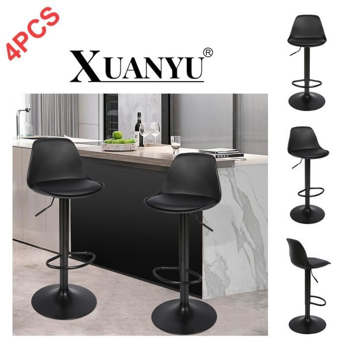 Tabouret de Bar pliant avec dossier XUANYU - Noir - Hauteur réglable - Rotation 360°