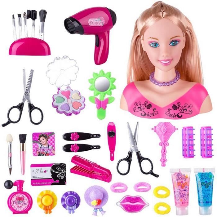 Kit de maquillage pour filles, jouet de salon de coiffure, avec  sèche-cheveux