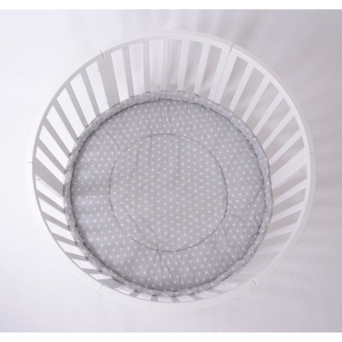 Parc Bebe Rond En Bois Vernis Blanc Apollo Due Incluant Tapis Tour De Parc Gris A Etoiles Cdiscount Pret A Porter