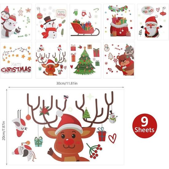 209 Autocollants Fenêtre Noël Électrostatiques Réutilisables - Lot De 9 Feuilles Motifs Arbre, Cerf, Flocons - Décoration Fenêtre Et Vitre Sans Trace - 4