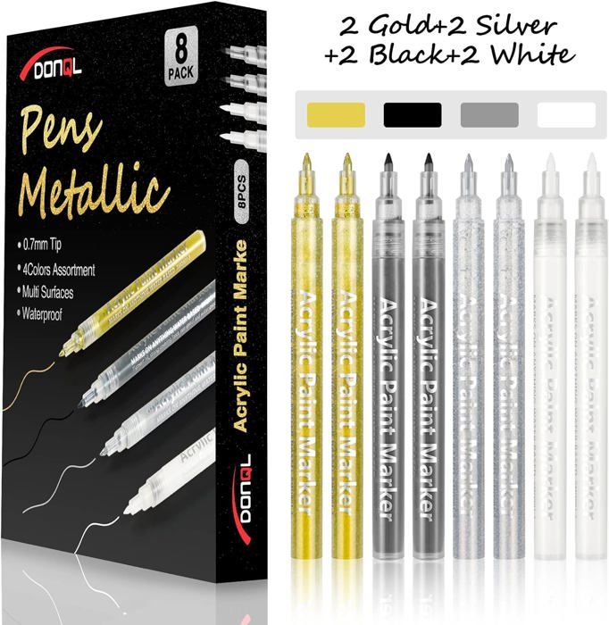 6 Marqueurs Métalliques Dorés Permanents Pour Papier, Verre, Tissu