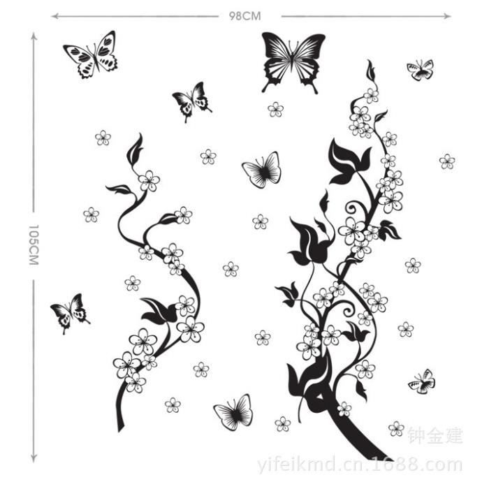 Sticker noir mural Fleurs Azalées - noir mat, Wall decor - Sticker