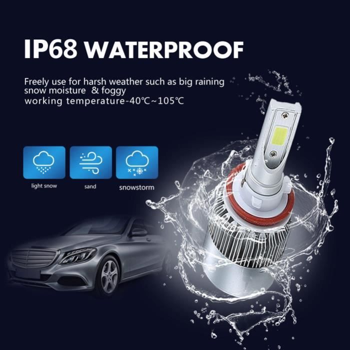 2pcs H8 H9 H11 1200W 6000K super lumineux LED ampoule de phare de véhicule  de voiture - Cdiscount Maison