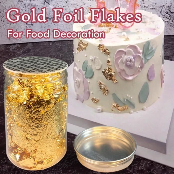 feuilles d'or pur alimentaire - 30 Comestible Flocons pour décoration de  gâteaux,chocolats,pâtisserie,, maquillage,spa,travaux manuels, dessert 4,33  x