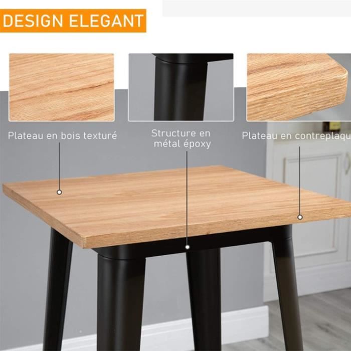 Table Bar Haute ShiShi 60cm - Table Mange Debout Carrée 110cm Hauteur - Idéale Pour 2 à 4 Personnes (Noir)