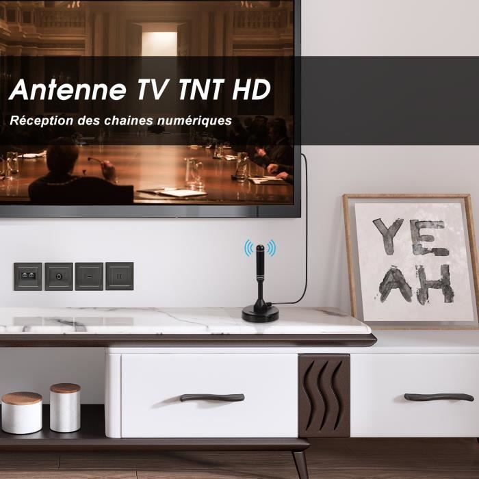 Antenne TV D'intérieur - Antenne TV HD Télescopique Portable - Récepteur De Télévision Numérique Portable - Autonomie De 80 Km Avec Base Magnétique Pour UHF/VHF/ATSC/-T/-2/ISDB
