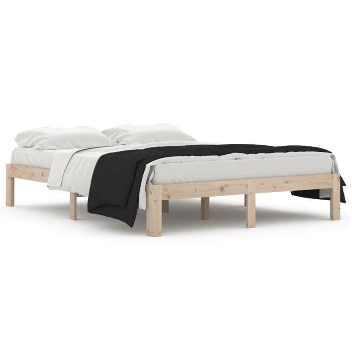Cadre De Lit Double 140x190 Bois De Pin Massif - Sommier à Lattes Robuste VidaXL Moderne